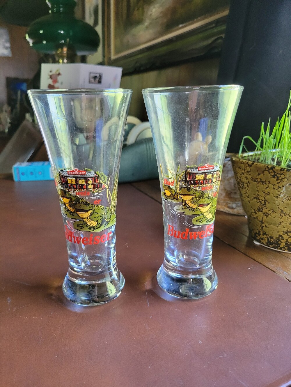 2 Budweiser Frog Pilsner Beer Glass, Anheuser Busch, 1996 Libbey